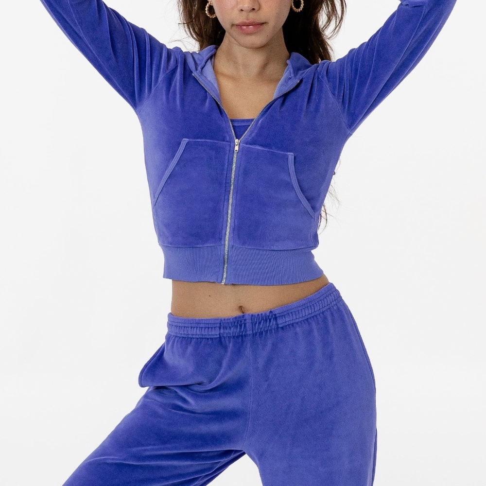 LA Apparel Garment Dye Velour Mid-Length Zip-Up Hoodie - Parma Violet